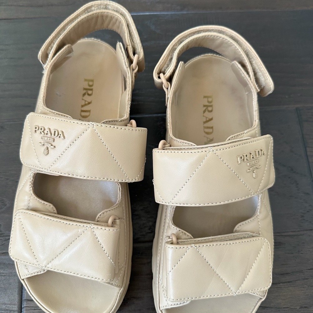 Authentic Prada quilted nappa leather beige Cream Dad Sandals size 36